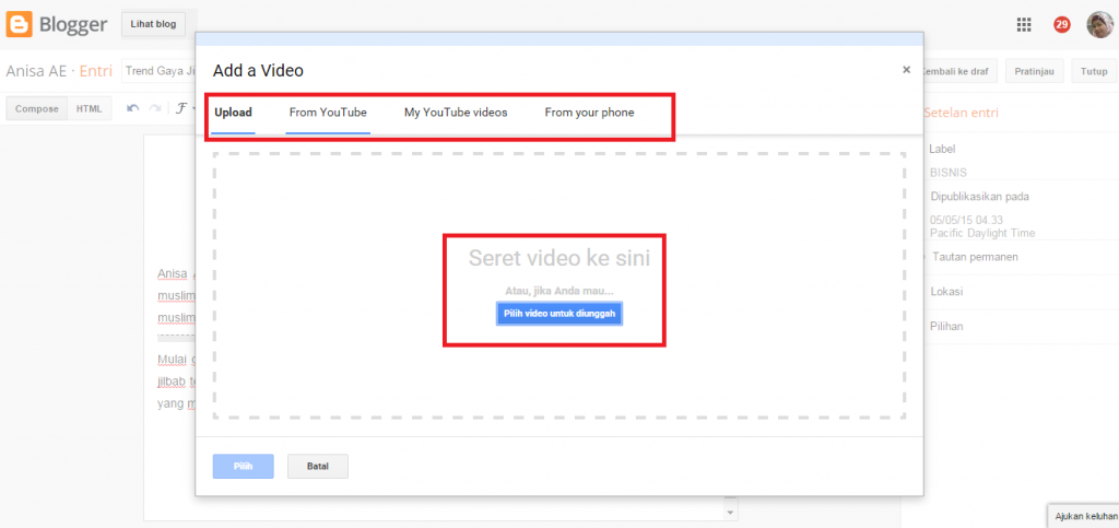 Cara Memasukkan Vidio Pada Blog